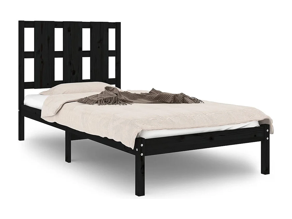 Lit simple | Lit adulte, enfant | Cadre de lit noir 75x190 cm bois massif