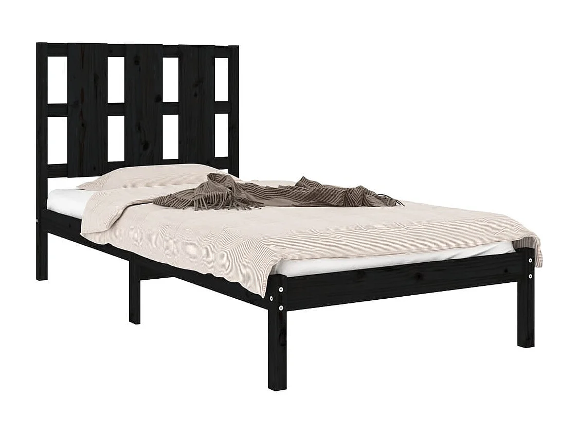 Lit simple | Lit adulte, enfant | Cadre de lit noir 75x190 cm bois massif
