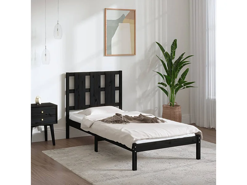 Lit simple | Lit adulte, enfant | Cadre de lit noir 75x190 cm bois massif