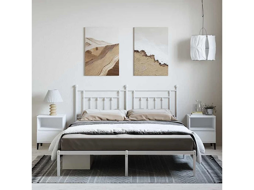 Lit double | Lit adulte | Cadre de lit métal et tête de lit blanc 183x213 cm