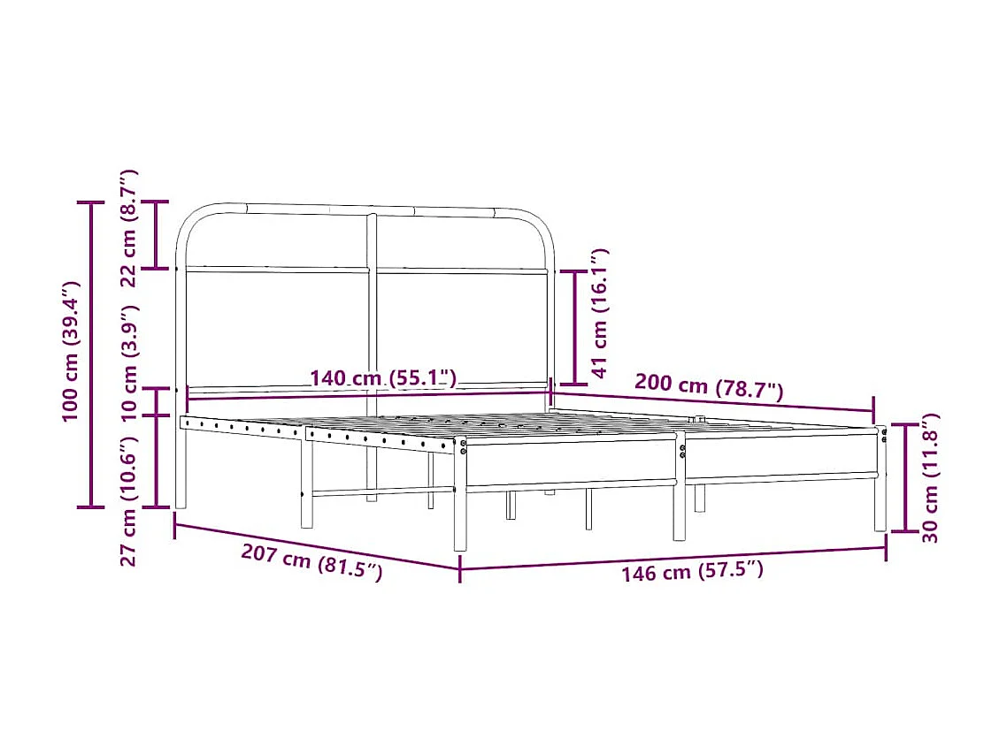 Letto per adulti | Letto matrimoniale | Giroletto senza Materasso Rovere Fumo 140x200 cm in Truciolato