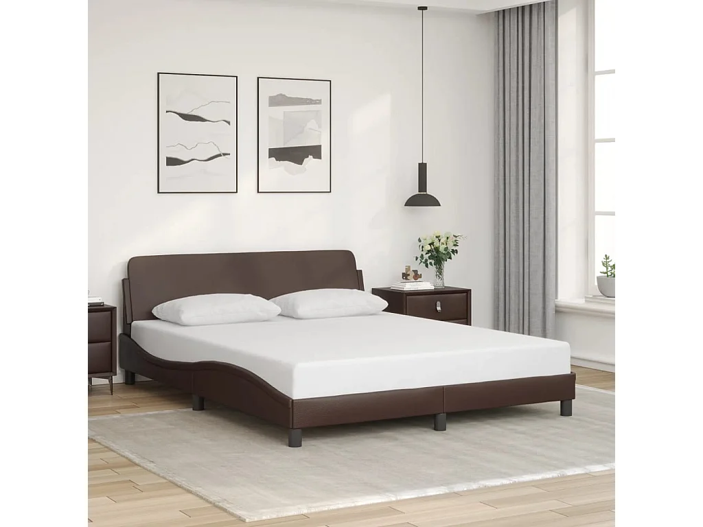 Lit double | Lit adulte | Cadre de lit marron 160x200 cm similicuir