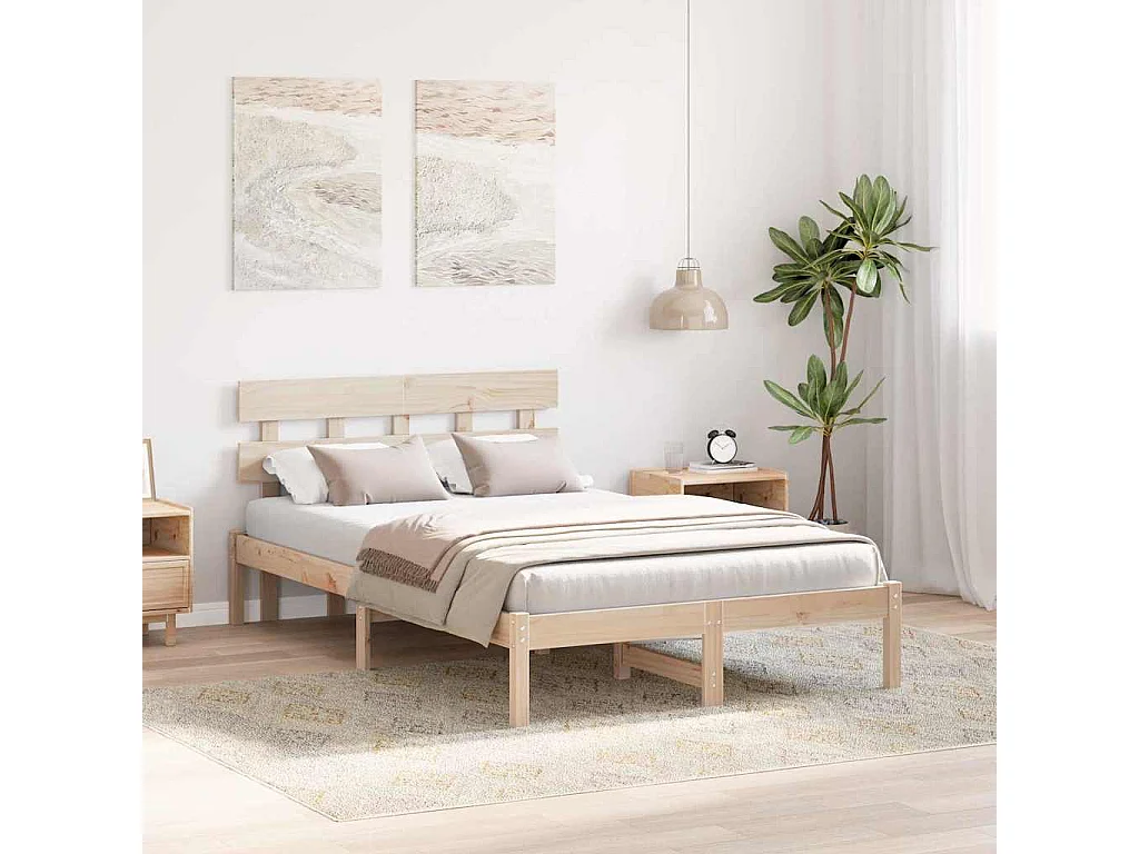 Lit double | Lit adulte | Cadre de lit Marron 135x190 cm Bois de pin massif