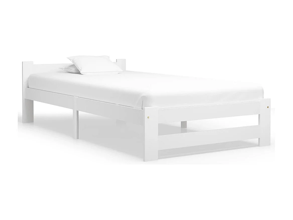 Lit simple | Lit adulte, enfant | Cadre de lit blanc bois de pin massif 100x200 cm