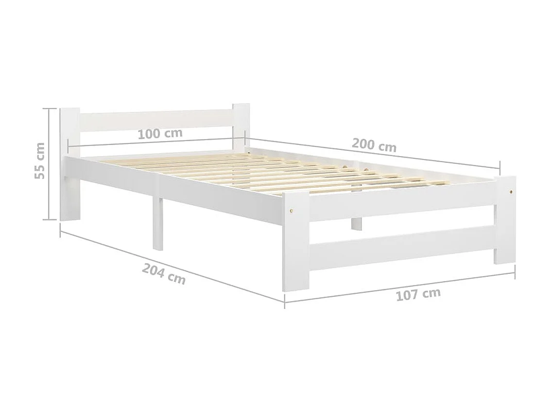 Lit simple | Lit adulte, enfant | Cadre de lit blanc bois de pin massif 100x200 cm