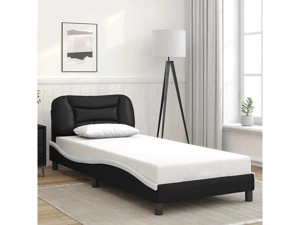 Lit simple | Lit adulte, enfant | Cadre de lit noir et blanc 80x200 cm similicuir