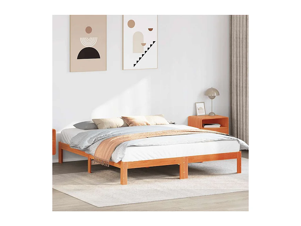 Letto per adulti | Letto matrimoniale | Giroletto senza Materasso Marrone Cera 160x200 cm Legno di Pino
