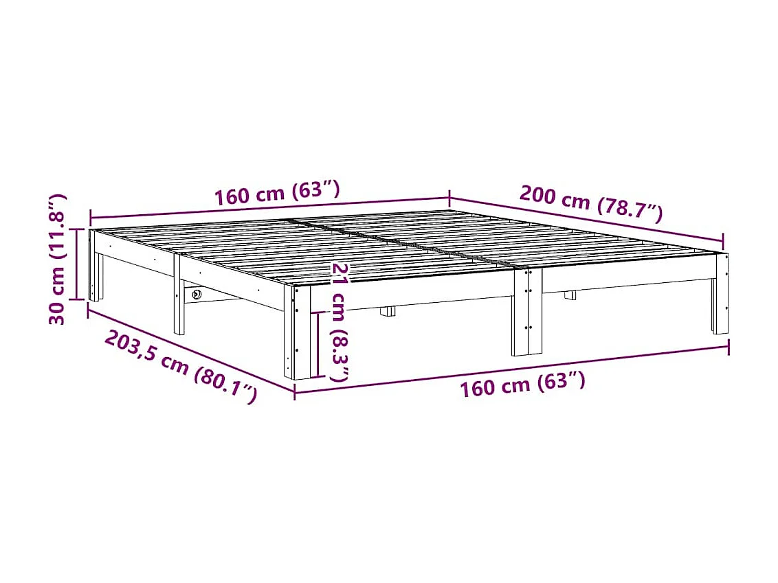 Lit double | Lit adulte | Cadre de lit cire marron 160x200cm bois pin massif