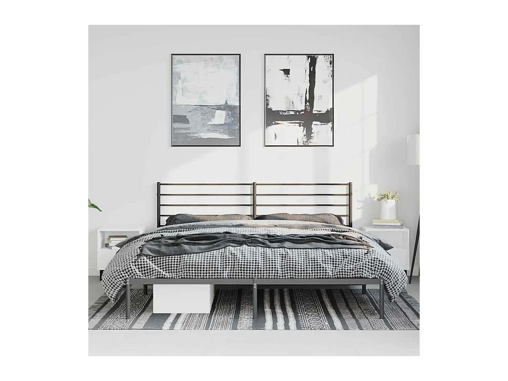 Lit double | Lit adulte | Cadre de lit métal avec tête de lit noir 193x203cm