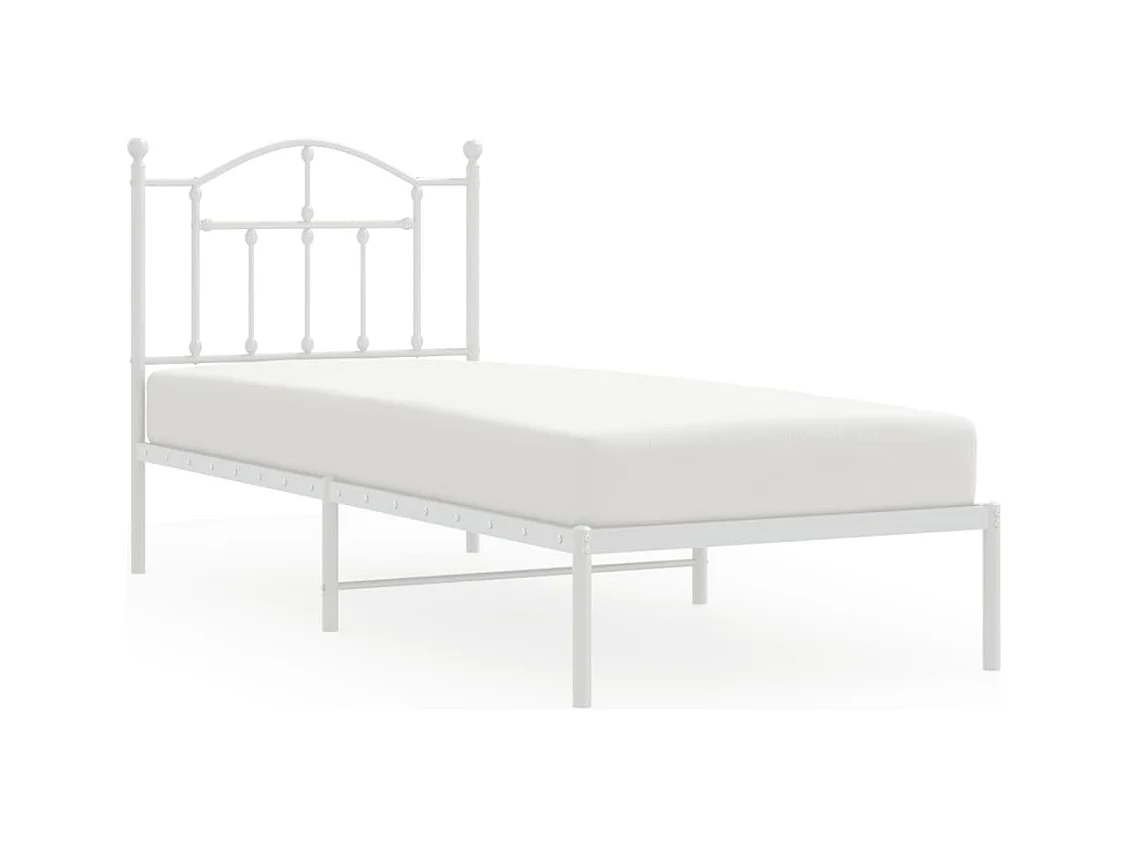 Lit simple | Lit adulte, enfant | Cadre de lit métal avec tête de lit blanc 90x200cm