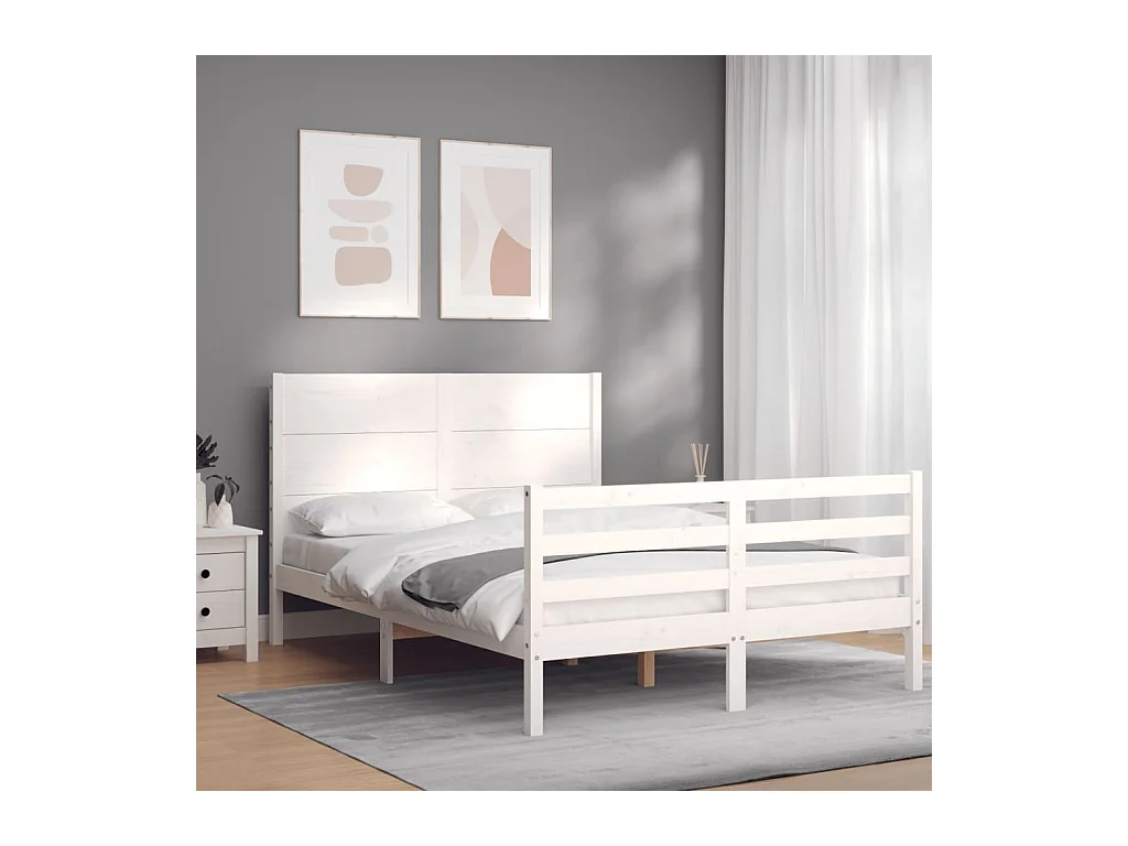 Lit double | Lit adulte | Cadre de lit blanc 140x200 cm bois massif