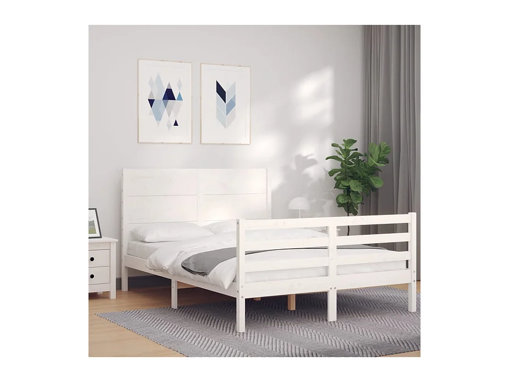 Lit double | Lit adulte | Cadre de lit blanc 140x200 cm bois massif