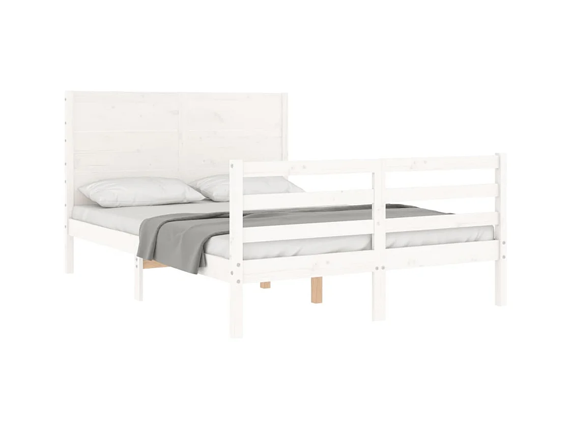 Lit double | Lit adulte | Cadre de lit blanc 140x200 cm bois massif