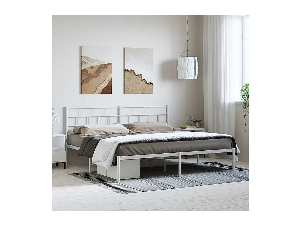 Lit double | Lit adulte | Cadre de lit métal et tête de lit blanc 193x203 cm