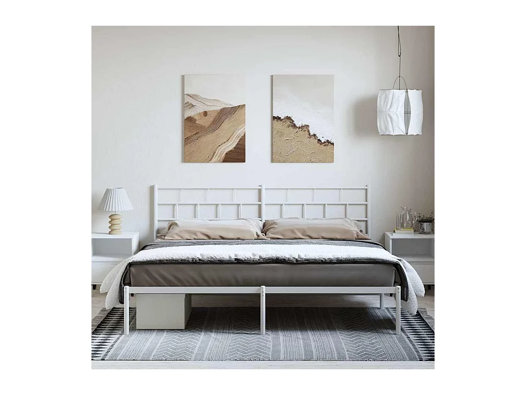Lit double | Lit adulte | Cadre de lit métal et tête de lit blanc 193x203 cm