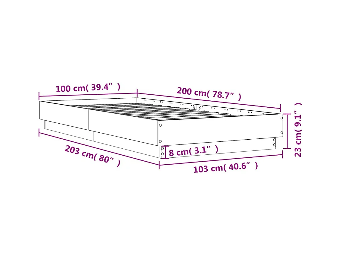 Lit simple | Lit adulte, enfant | Cadre de lit gris béton 100x200 cm