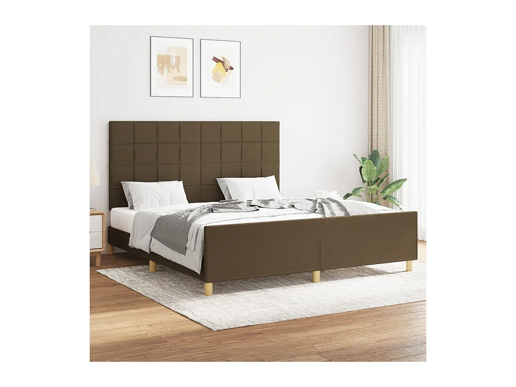 Lit double | Lit adulte | Cadre de lit marron foncé 160x200 cm tissu