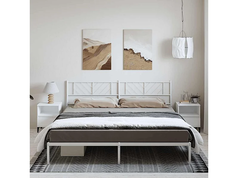 Lit double | Lit adulte | Cadre de lit métal et tête de lit blanc 193x203 cm
