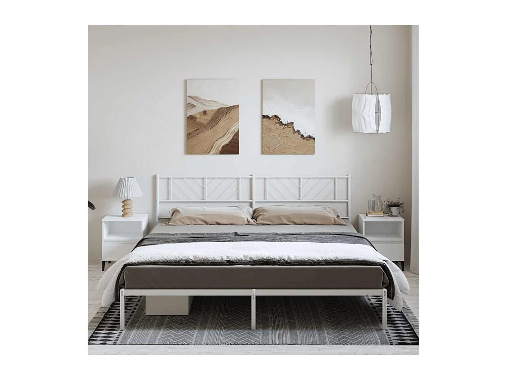 Lit double | Lit adulte | Cadre de lit métal et tête de lit blanc 193x203 cm