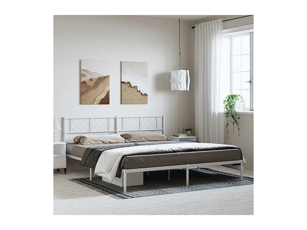 Lit double | Lit adulte | Cadre de lit métal et tête de lit blanc 193x203 cm