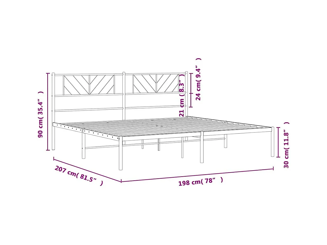 Lit double | Lit adulte | Cadre de lit métal et tête de lit blanc 193x203 cm