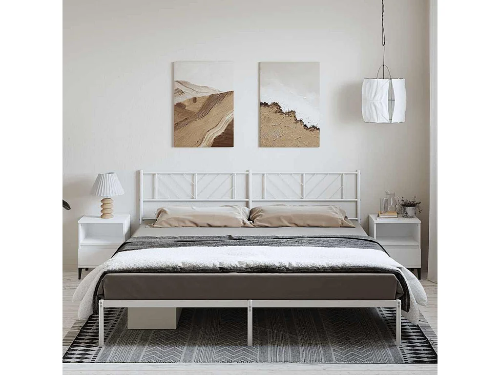 Lit double | Lit adulte | Cadre de lit métal et tête de lit blanc 193x203 cm