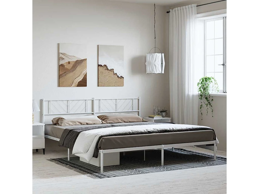 Lit double | Lit adulte | Cadre de lit métal et tête de lit blanc 193x203 cm