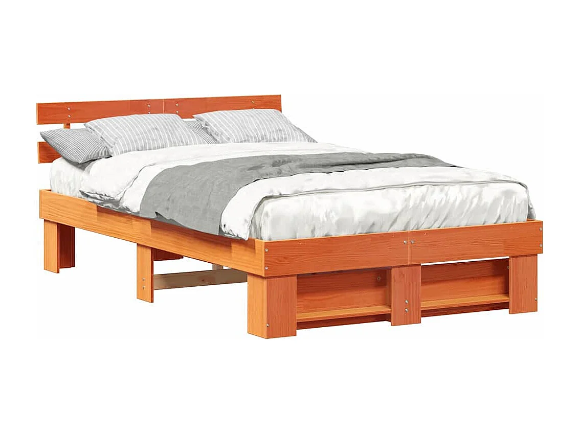 Lit double | Lit adulte | Cadre de lit Marron cire 135x190 cm Bois massif en pin