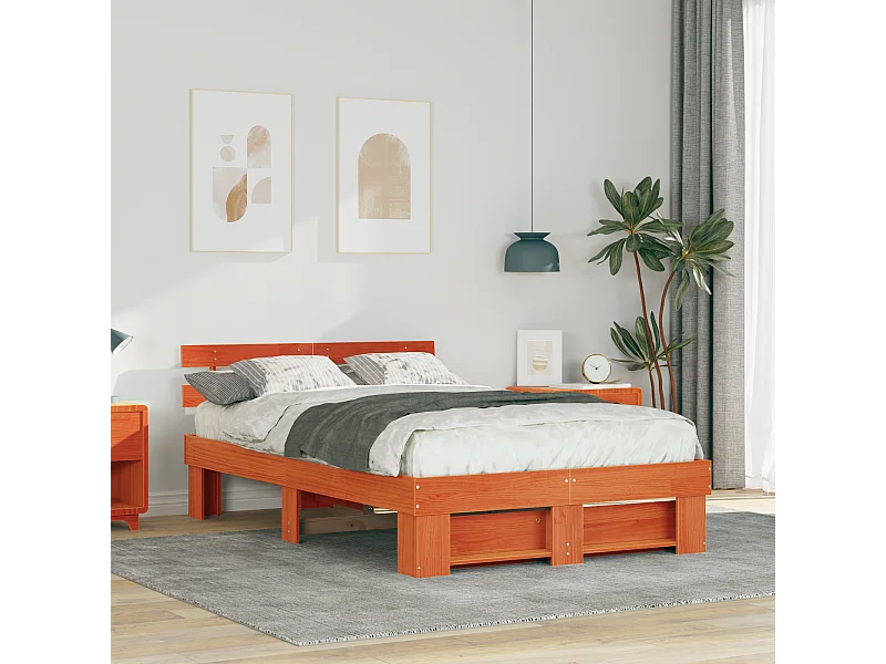 Lit double | Lit adulte | Cadre de lit Marron cire 135x190 cm Bois massif en pin