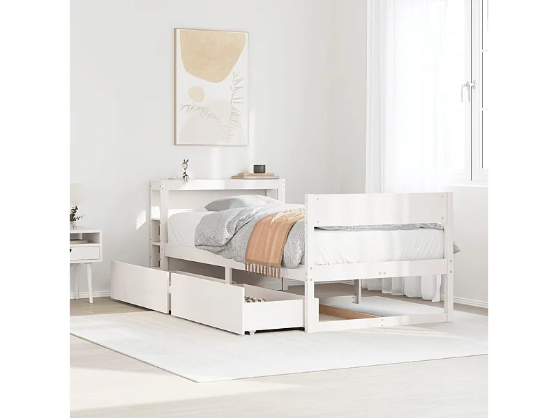 Lit simple | Lit adulte, enfant | Cadre de lit blanc 75x190 cm bois de pin massif