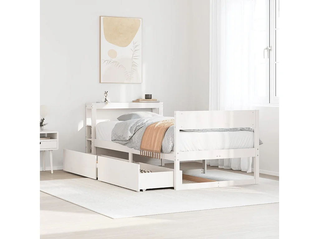 Lit simple | Lit adulte, enfant | Cadre de lit blanc 75x190 cm bois de pin massif