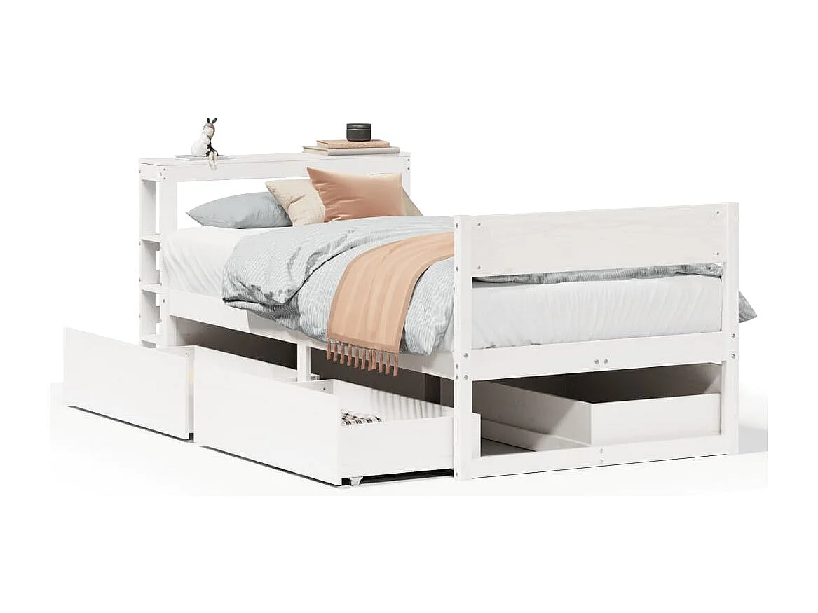 Lit simple | Lit adulte, enfant | Cadre de lit blanc 75x190 cm bois de pin massif