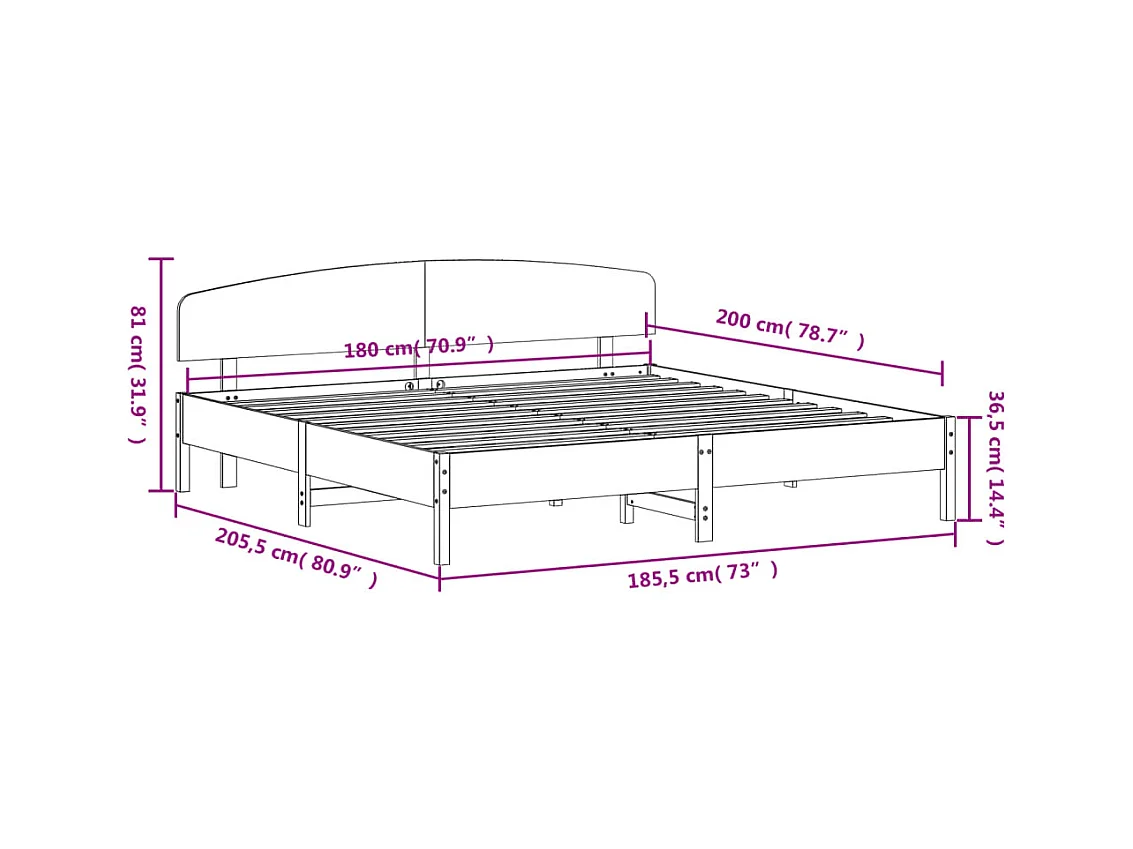 Lit double | Lit adulte | Cadre de lit blanc 180x200 cm bois massif de pin