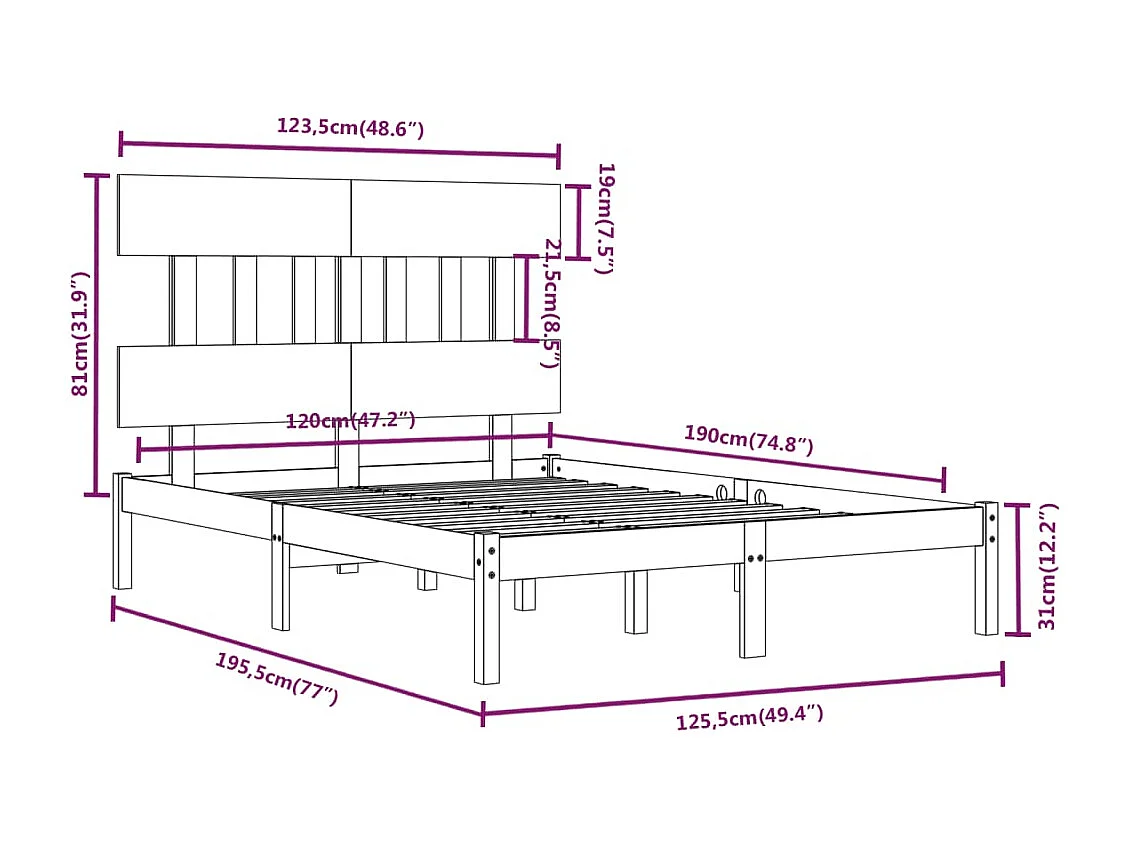 Lit simple | Lit adulte, enfant | Cadre de lit blanc 120x190 cm bois massif