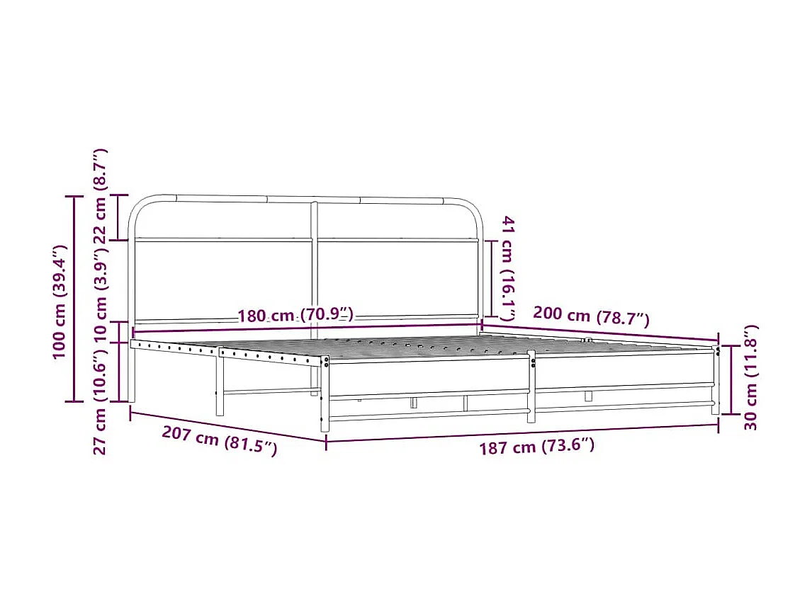 Letto per adulti | Letto matrimoniale | Giroletto senza Materaso in Metallo Rovere Sonoma 180x200 cm