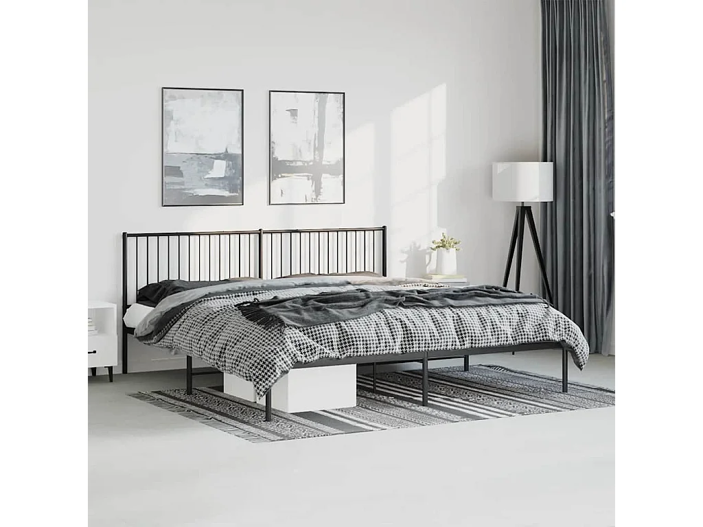Lit double | Lit adulte | Cadre de lit métal avec tête de lit noir 193x203cm