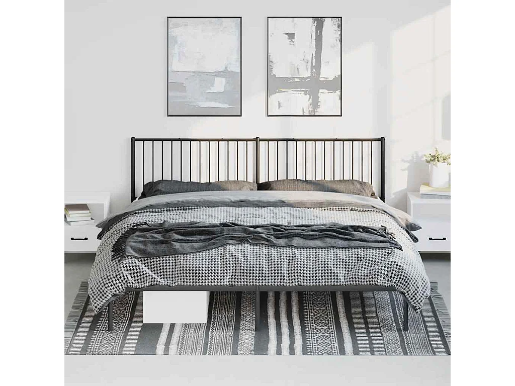 Lit double | Lit adulte | Cadre de lit métal avec tête de lit noir 193x203cm