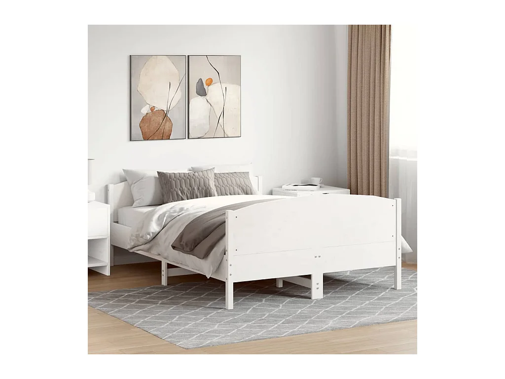 Lit double | Lit adulte | Cadre de lit blanc 135x190 cm bois de pin massif
