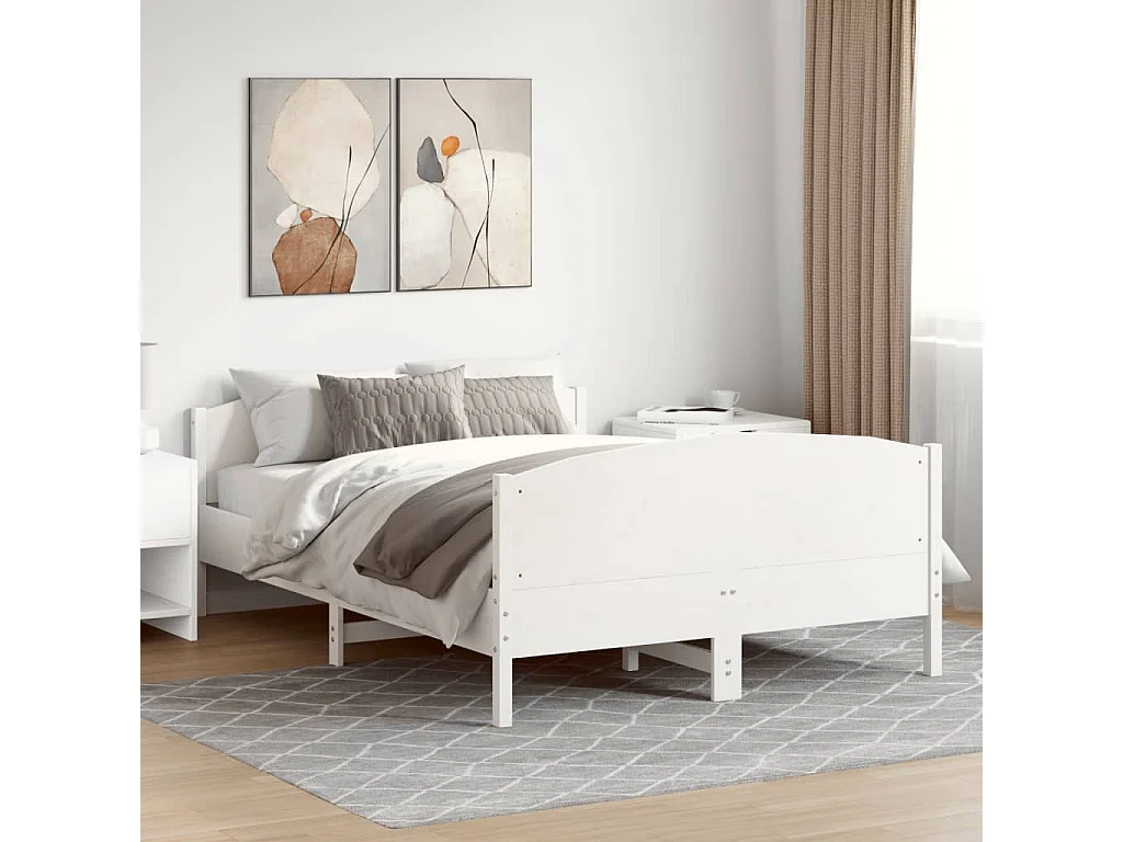 Lit double | Lit adulte | Cadre de lit blanc 135x190 cm bois de pin massif