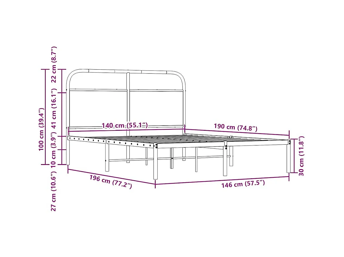 Lit double | Lit adulte | Cadre de lit 140x190 cm chêne fumé bois ingénierie