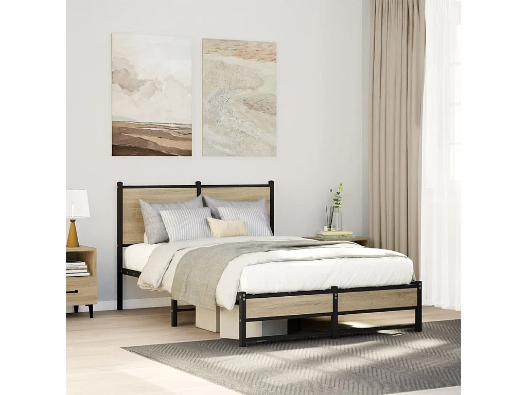 Letto per adulti | Letto singolo | Giroletto senza Materaso in Metallo Rovere Sonoma 120x190 cm