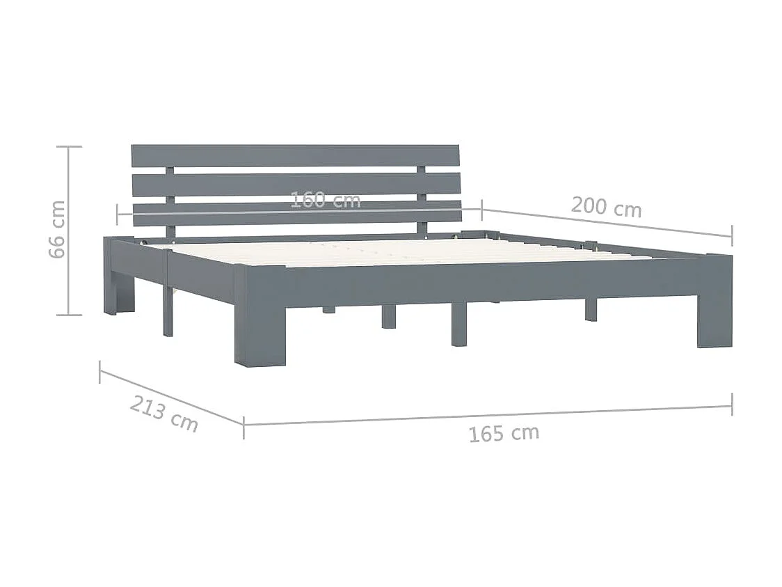 Lit double | Lit adulte | Cadre de lit gris 160x200 cm bois de pin massif