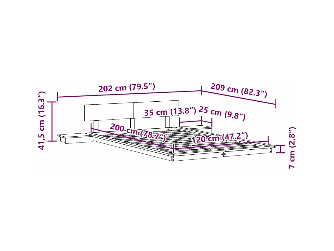 Lit simple | Lit adulte, enfant | Cadre de lit Marron 120x200 cm bois
