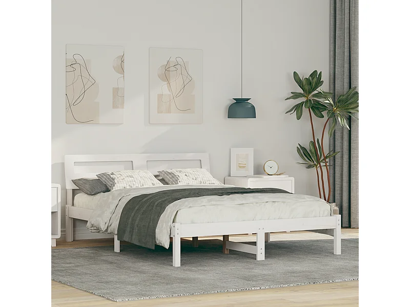 Lit double | Lit adulte | Cadre de lit Blanc 140x190 cm Bois massif en pin