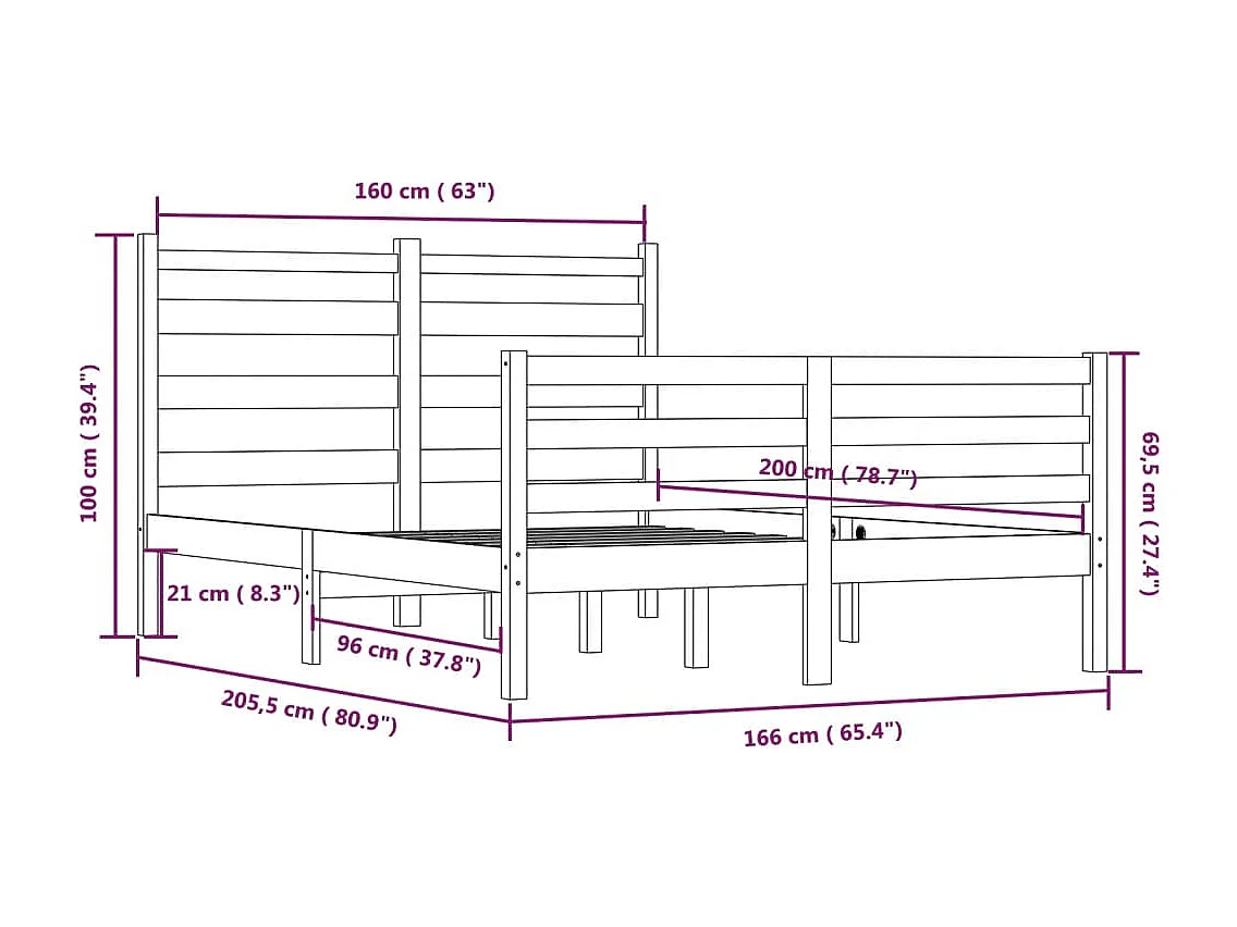 Lit double | Lit adulte | Cadre de lit bois massif de pin 160x200 cm