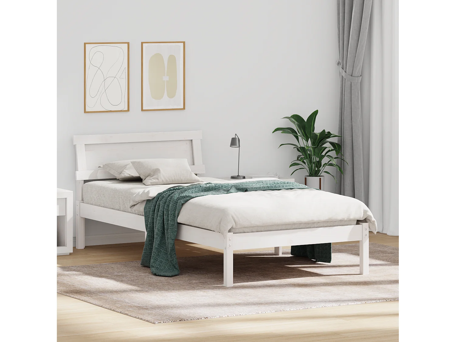 Lit simple | Lit adulte, enfant | Cadre de lit Blanc 90x190 cm Bois massif en pin