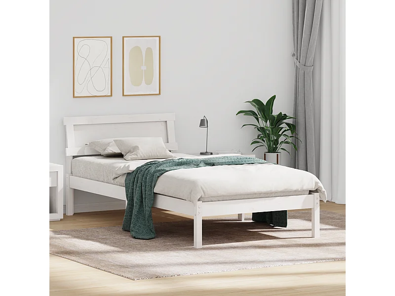 Lit simple | Lit adulte, enfant | Cadre de lit Blanc 90x190 cm Bois massif en pin