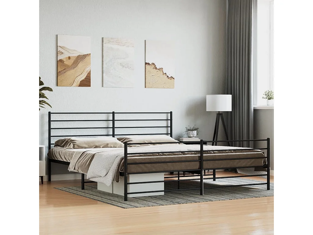 Lit double | Lit adulte | Cadre de lit métal avec pied de lit noir 200x200cm