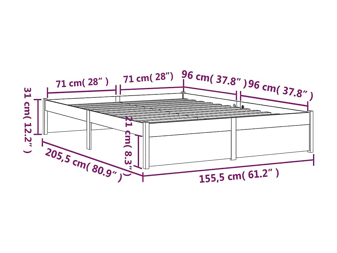Lit double | Lit adulte | Cadre de lit bois massif 150x200 cm