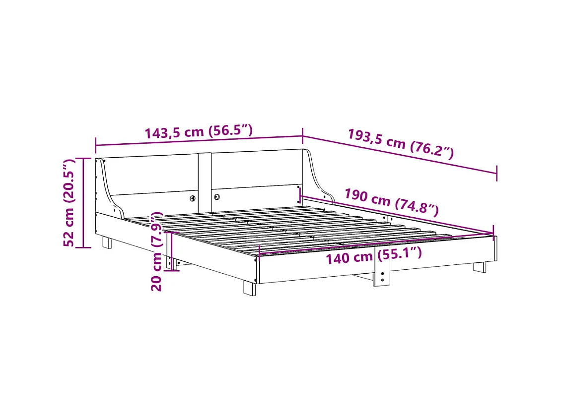 Lit double | Lit adulte | Cadre de lit cire marron 140x190cm bois pin massif